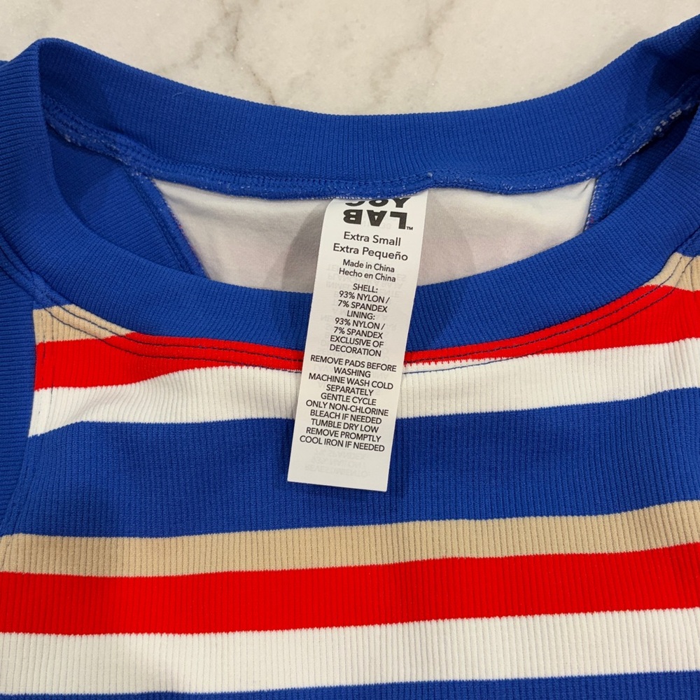 JoyLab Women's padded ribbed seamless tank top blue red tan and white stripes XS - Picture 4 of 5